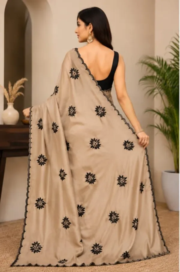 HAND_WASH_AND_MASHINE_WASH_Vastravedam_Trendy_Green_Silk_Saree_Featuring_Black_Floral_Motifs_for_Women