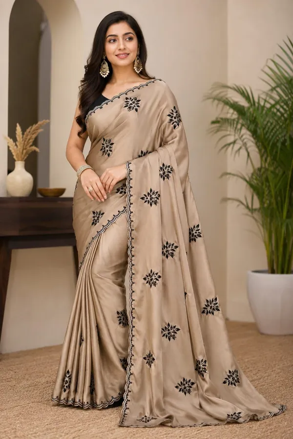 HAND_WASH_AND_MASHINE_WASH_Vastravedam_Trendy_Green_Silk_Saree_Featuring_Black_Floral_Motifs_for_Women