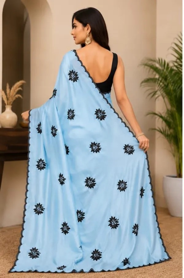 SILK_Vastravedam_Trendy_Green_Silk_Saree_Featuring_Black_Floral_Motifs_for_Women