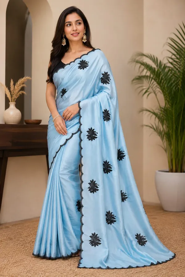 SILK_Vastravedam_Trendy_Green_Silk_Saree_Featuring_Black_Floral_Motifs_for_Women