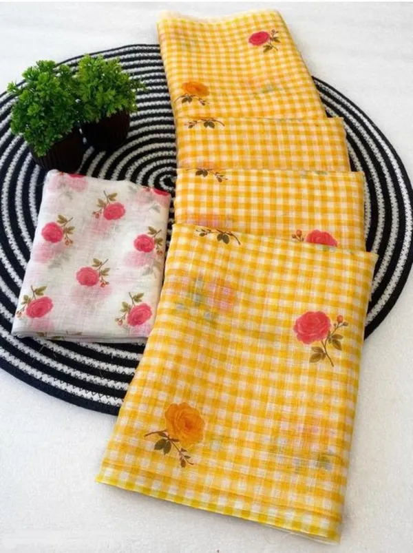 HAND_WASH_Yellow_Chex_Mini_Saree_for_Women