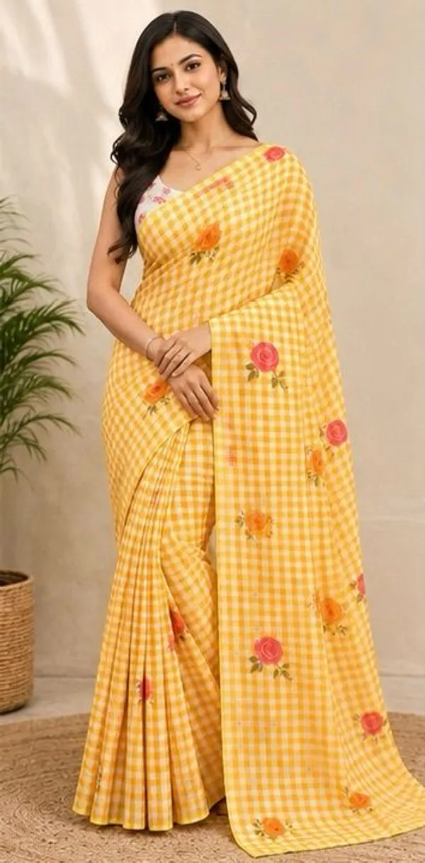 HAND_WASH_Yellow_Chex_Mini_Saree_for_Women