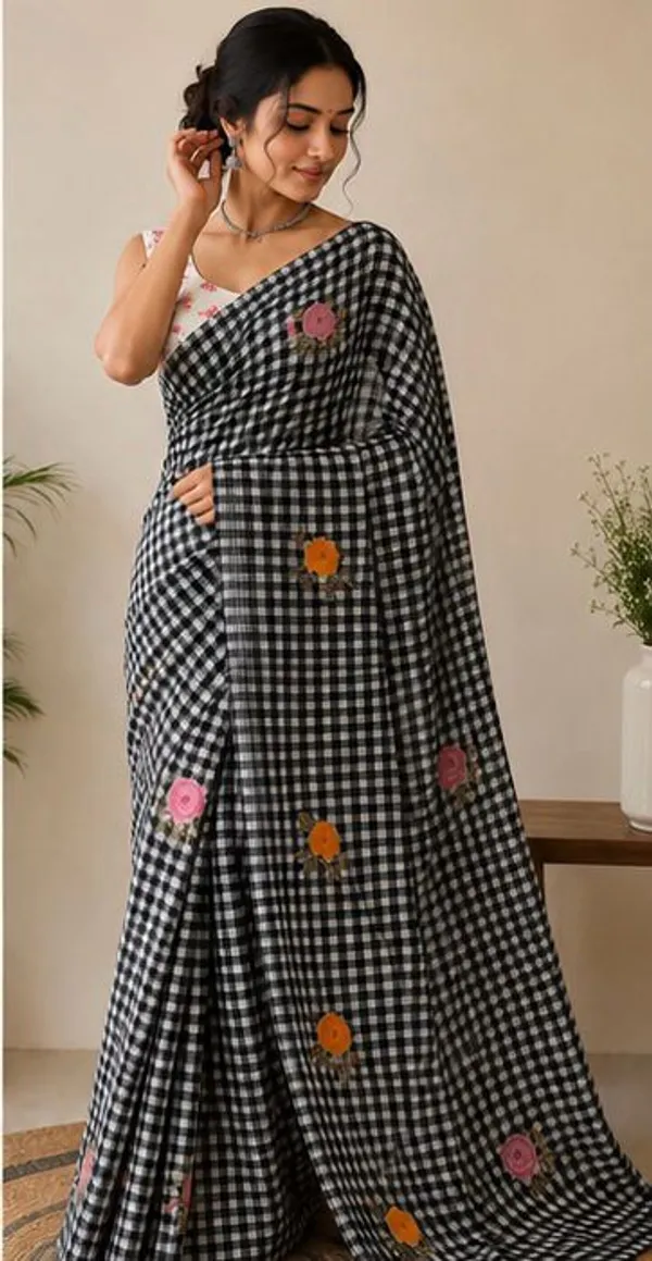 Black_Chex_Mini_Saree_for_Women