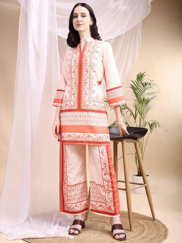 Orange_Modern_Chic_Printed_Rayon_Slim_Co_Ord_Set_Saree_for_Women