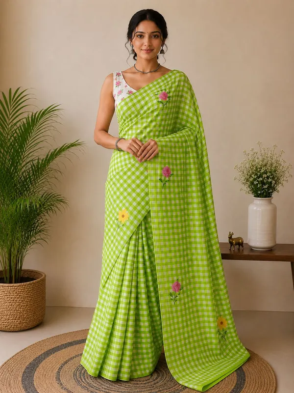 HAND_WASH_Parrot_Chex_Mini_Saree_for_Women