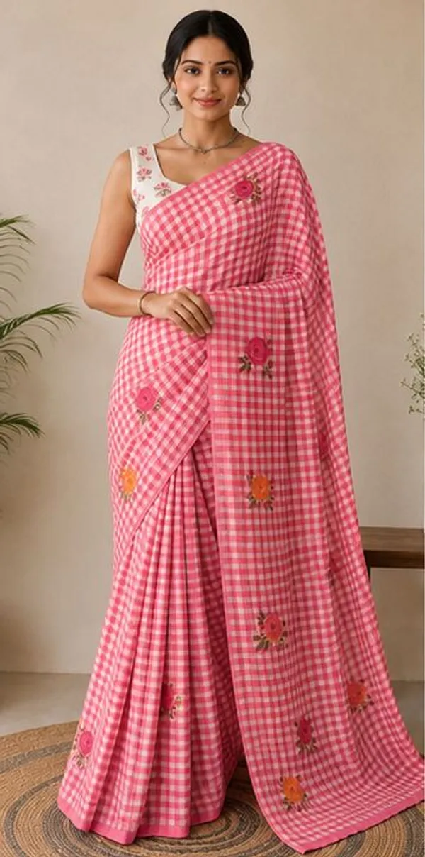 Pink_Chex_Mini_Saree_for_Women