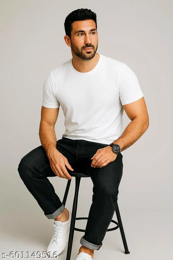 White_Premium_Slim_Fit_Cotton_Blend_Short_Sleeve_T_Shirt