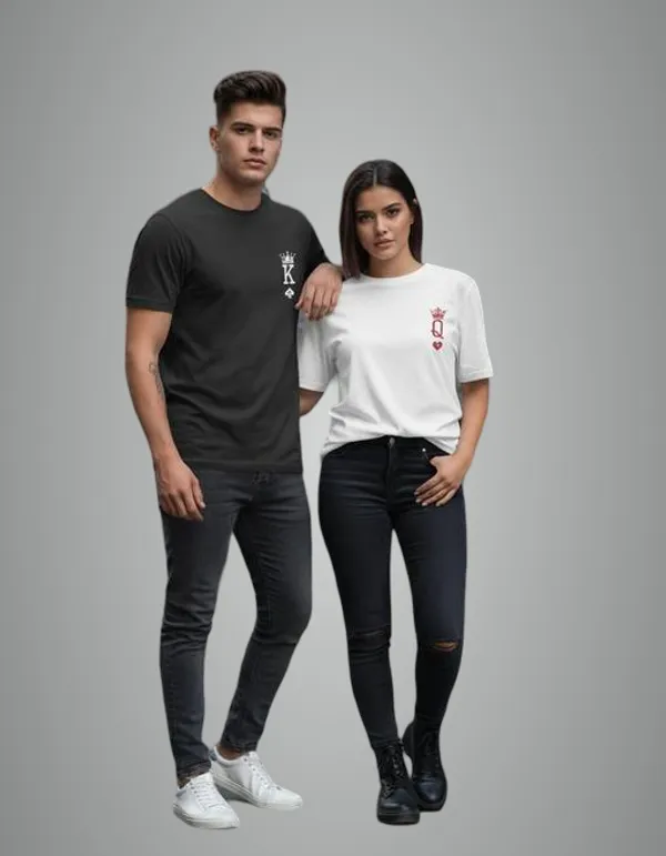 White_And_Black_Level_Up_Your_Love_King_Queen_Polyester_Fashion_Tees_Combo_Set