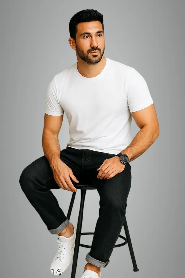 White_Premium_Slim_Fit_Cotton_Blend_Short_Sleeve_T_Shirt