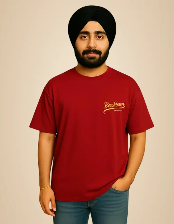 Maroon_Graphic_Text_Design_Round_Neck_Half_Sleeve_Oversized_T_Shirt