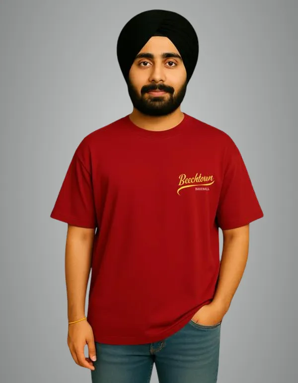 Maroon_Graphic_Text_Design_Round_Neck_Half_Sleeve_Oversized_T_Shirt