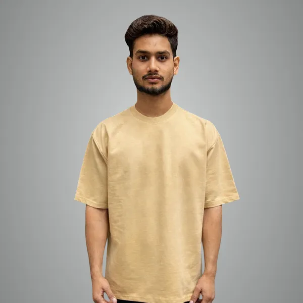 Biege_Graphic_Text_Design_Round_Neck_Half_Sleeve_Cotton_Blend_T_Shirt