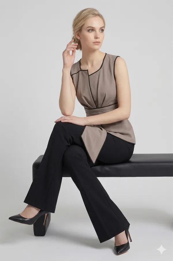 Grey_And_Black_Premium_Fabric_Structured_Top_For_Women