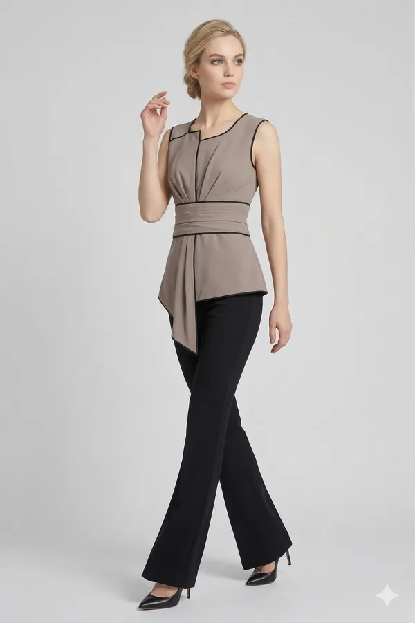 Grey_And_Black_Premium_Fabric_Structured_Top_For_Women