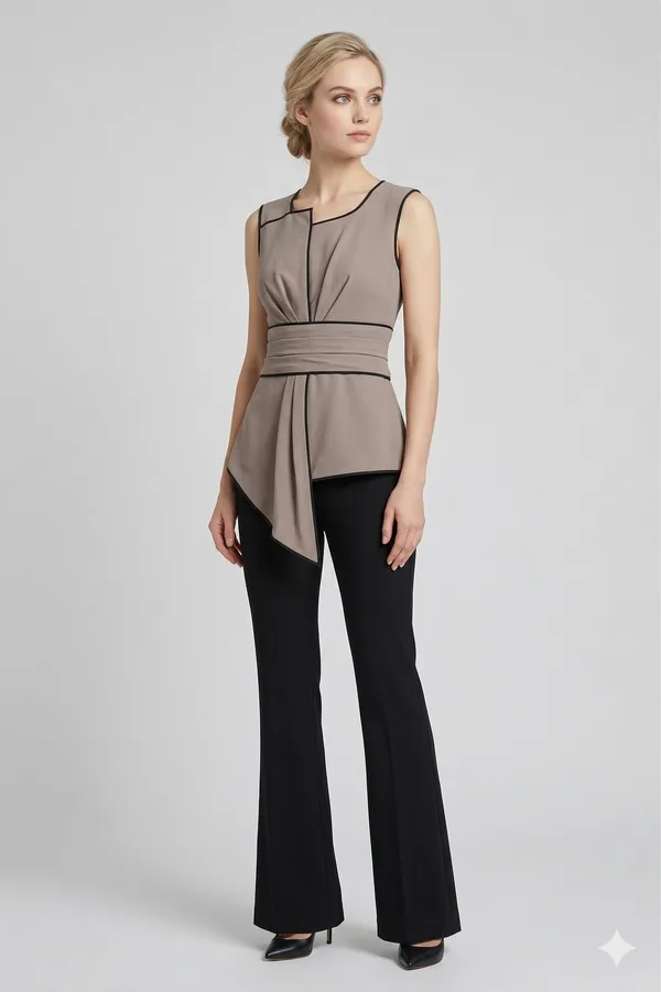 Grey_And_Black_Premium_Fabric_Structured_Top_For_Women