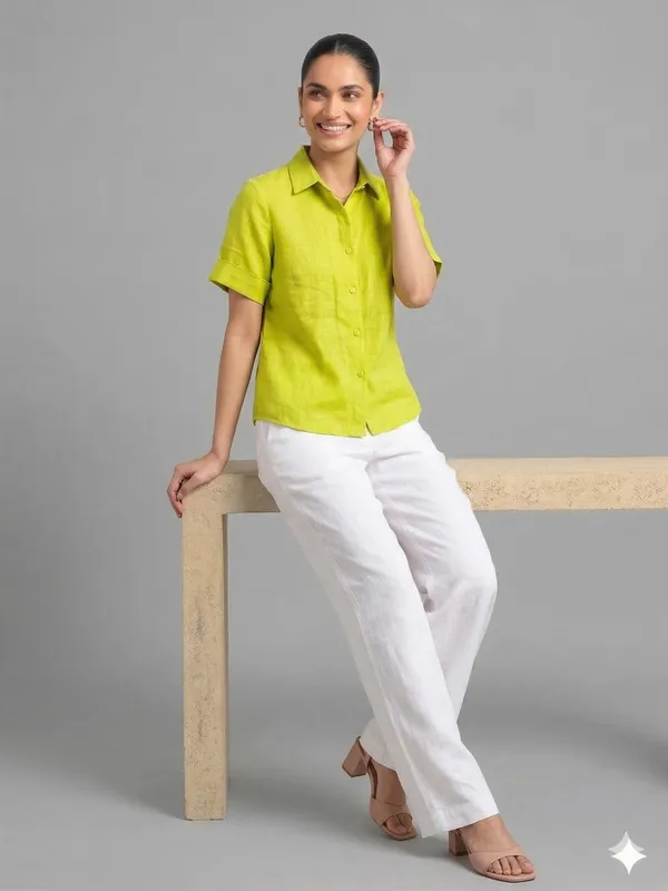 Lime_Green_Pure_Linen_Shirt_For_Women