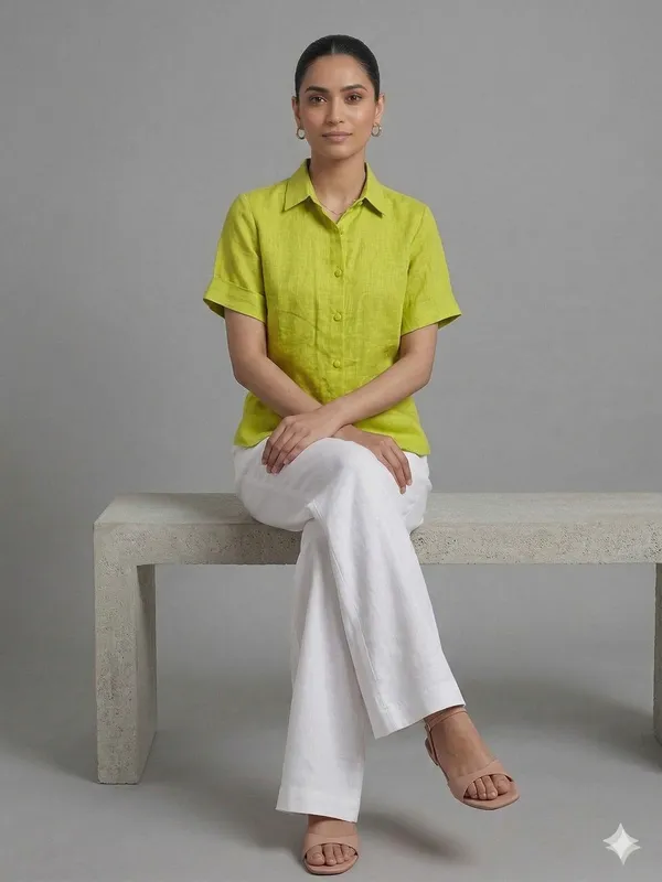 Lime_Green_Pure_Linen_Shirt_For_Women