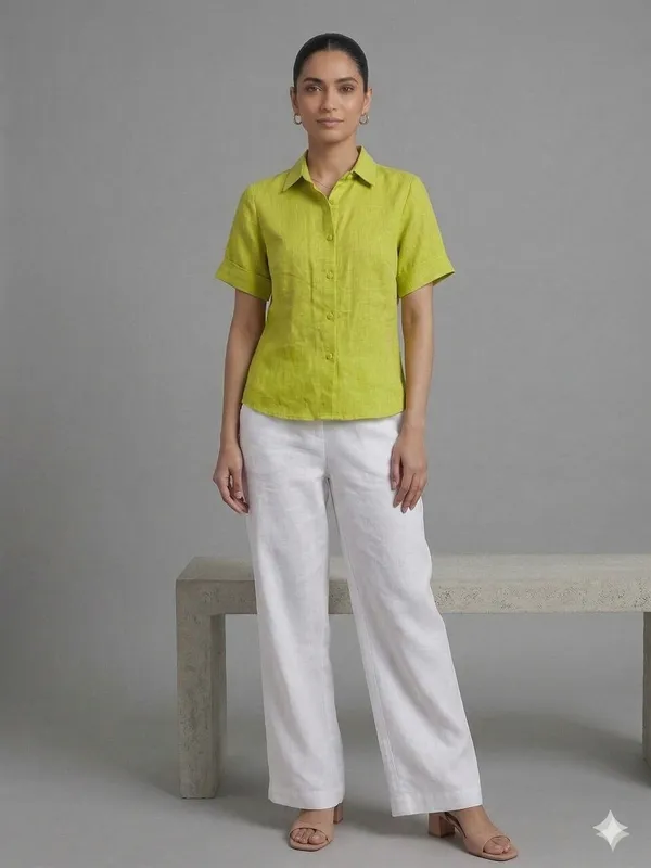 Lime_Green_Pure_Linen_Shirt_For_Women