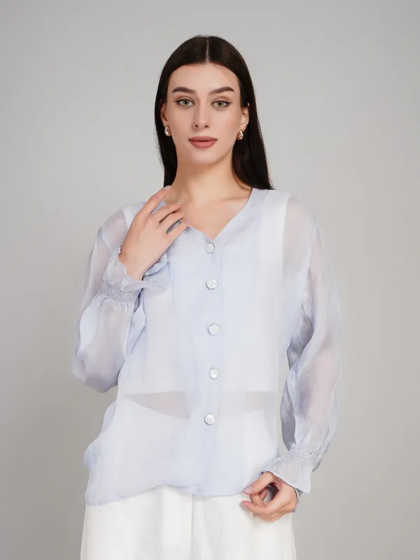 Sky_Blue_Viscose_Organza_Top_For_Women