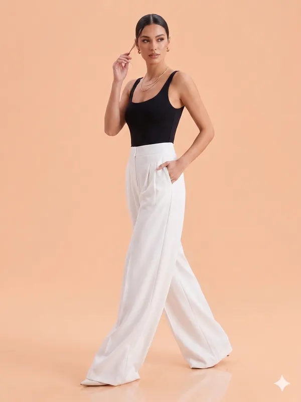 White_Imported_Crape_Staight_Look_Formal_Pants_For_Women
