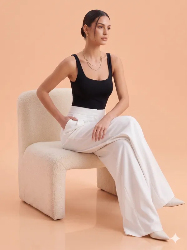 White_Imported_Crape_Staight_Look_Formal_Pants_For_Women