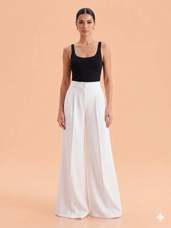 White_Imported_Crape_Staight_Look_Formal_Pants_For_Women