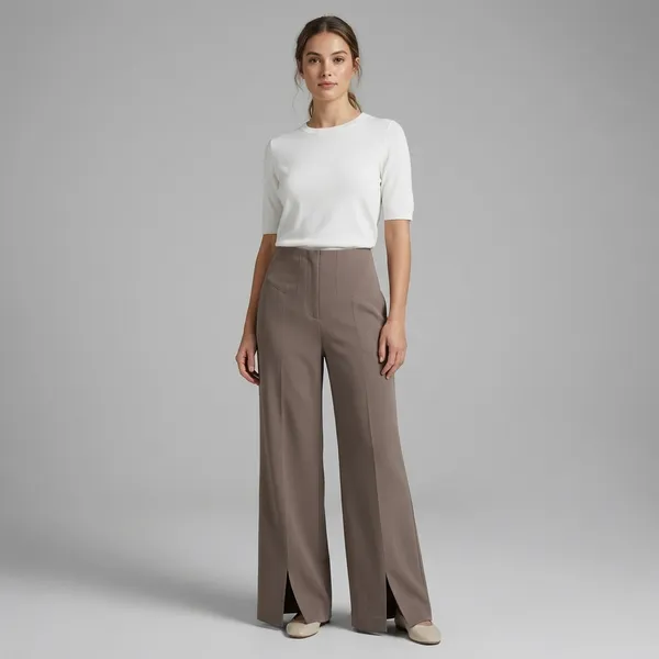 Brown_Premium_Fabric_Wide_Leg_Cropped_formal_pants_For_Women
