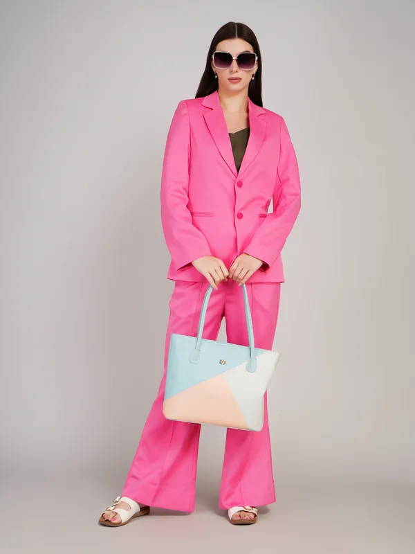 Funky_Pink_Banana_Crape_Two_Piece_Blazer_Set_For_Women