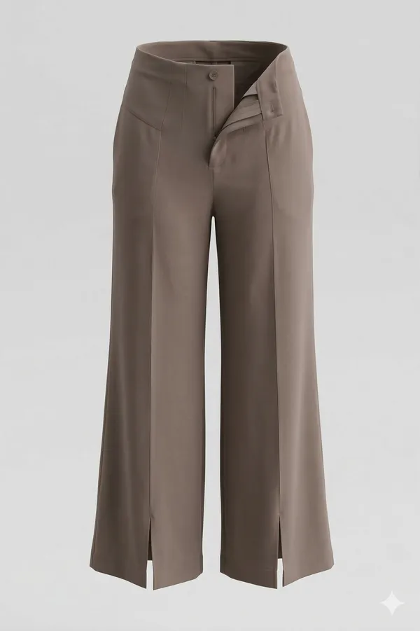 Brown_Premium_Fabric_Wide_Leg_Cropped_formal_pants_For_Women