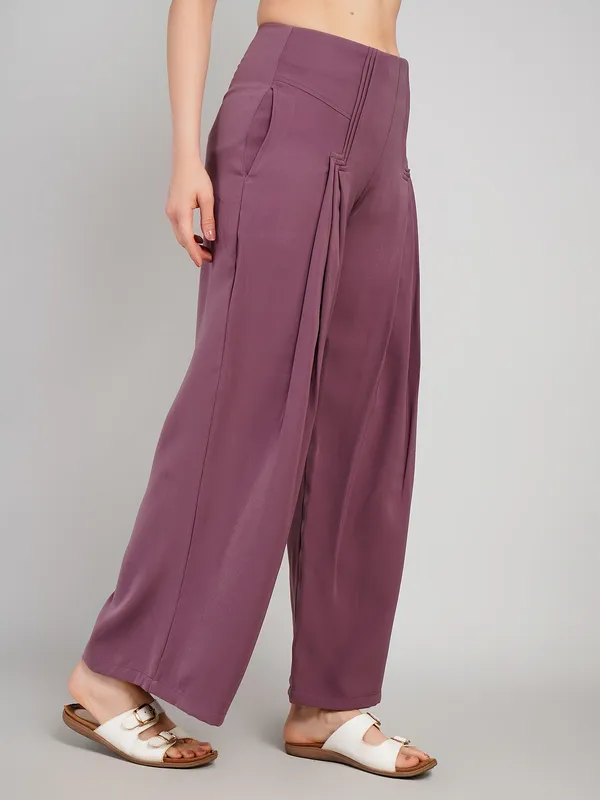 Purple_imported_polyster_Fabric_Wide_Leg_Trousers_For_Women