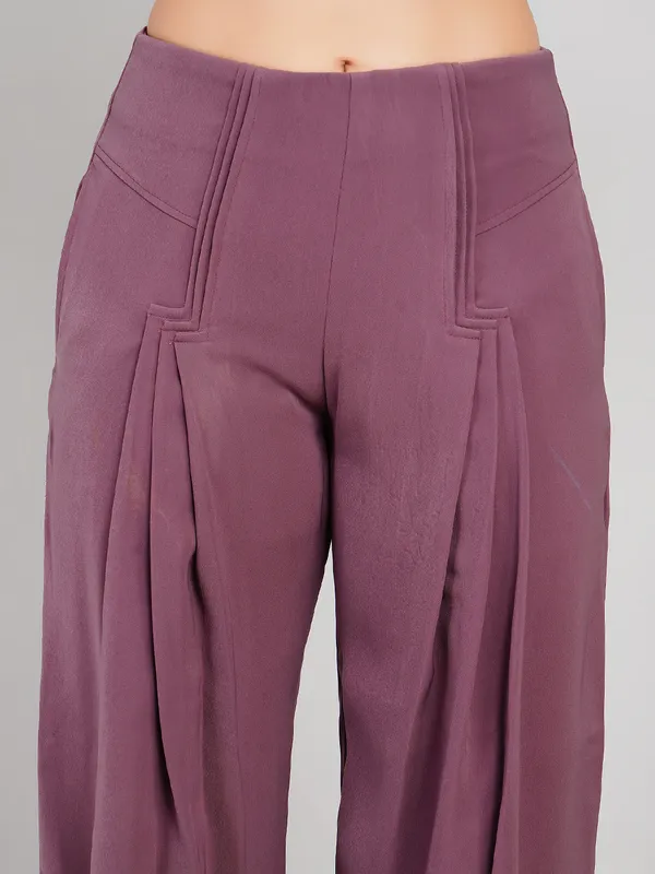 Purple_imported_polyster_Fabric_Wide_Leg_Trousers_For_Women