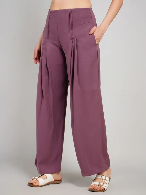 Purple_imported_polyster_Fabric_Wide_Leg_Trousers_For_Women