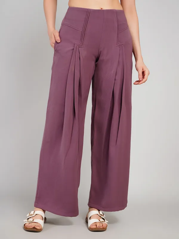 Purple_imported_polyster_Fabric_Wide_Leg_Trousers_For_Women