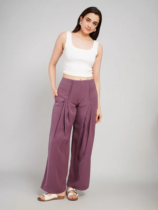 Purple_imported_polyster_Fabric_Wide_Leg_Trousers_For_Women