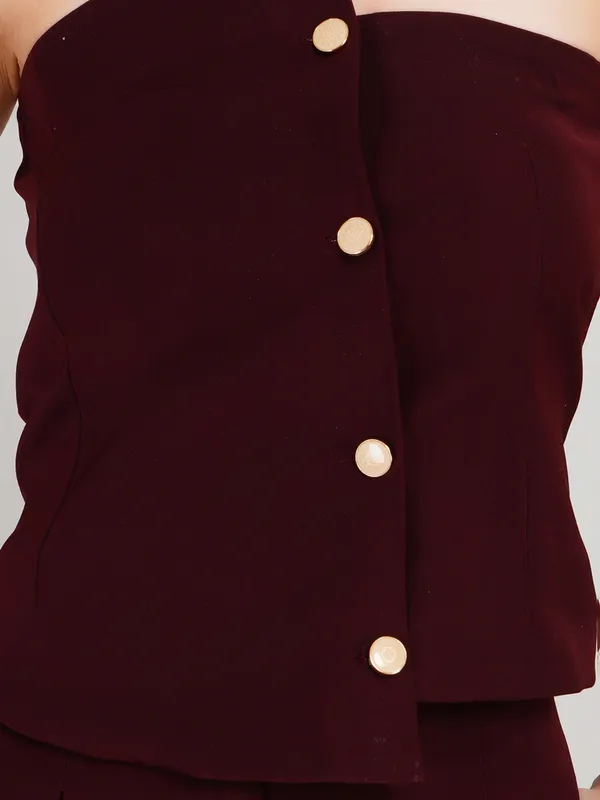 Wine_Imported_Polyster_bustier_and_TrauserFor_Women