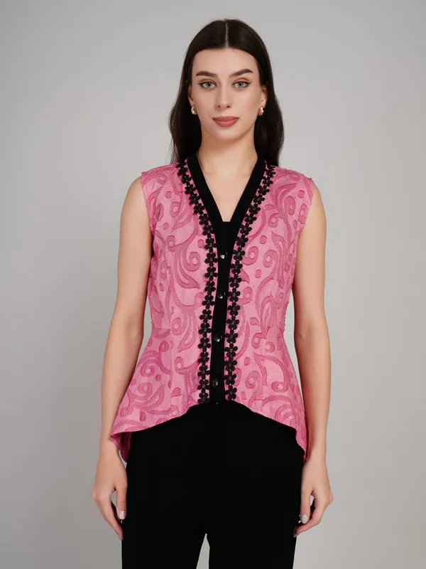 Pink_Cotton_Jacquard_Top_For_Women