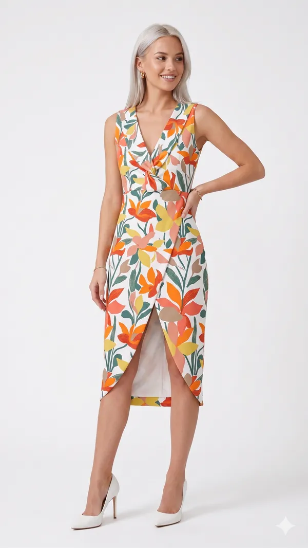 FLOWER_PRINT_WHITE_STYLISH_ONE_PIECE_DRESS