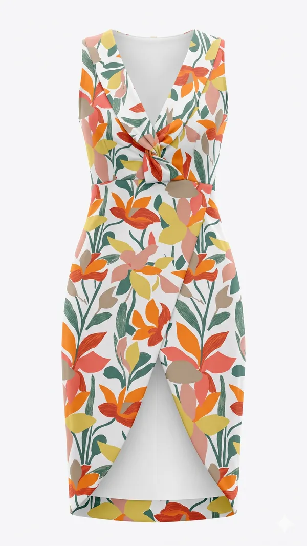 FLOWER_PRINT_WHITE_STYLISH_ONE_PIECE_DRESS