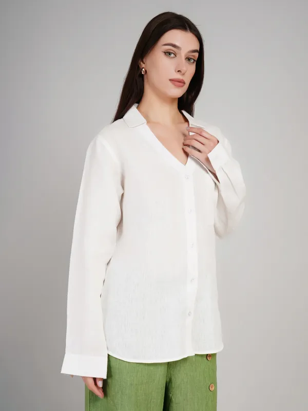 White_Pure_Linen_Fabric_Shirt_For_Women