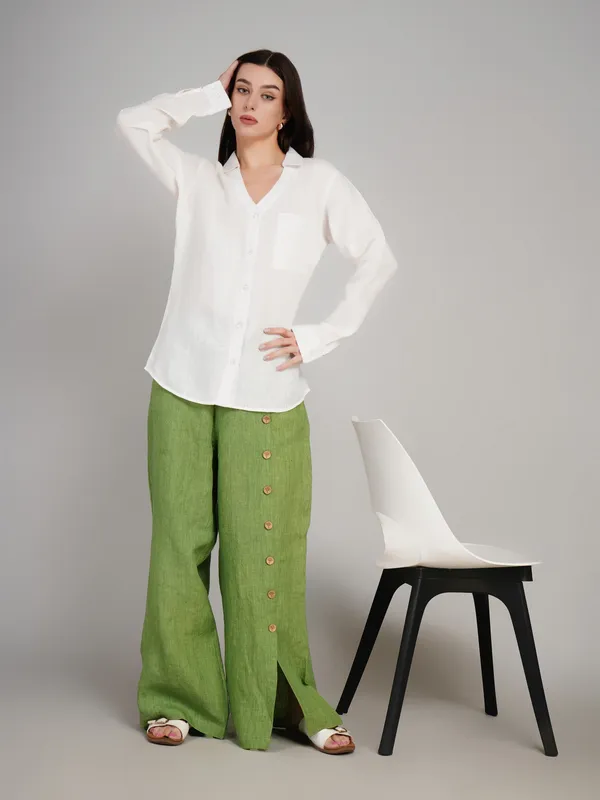 White_Pure_Linen_Fabric_Shirt_For_Women