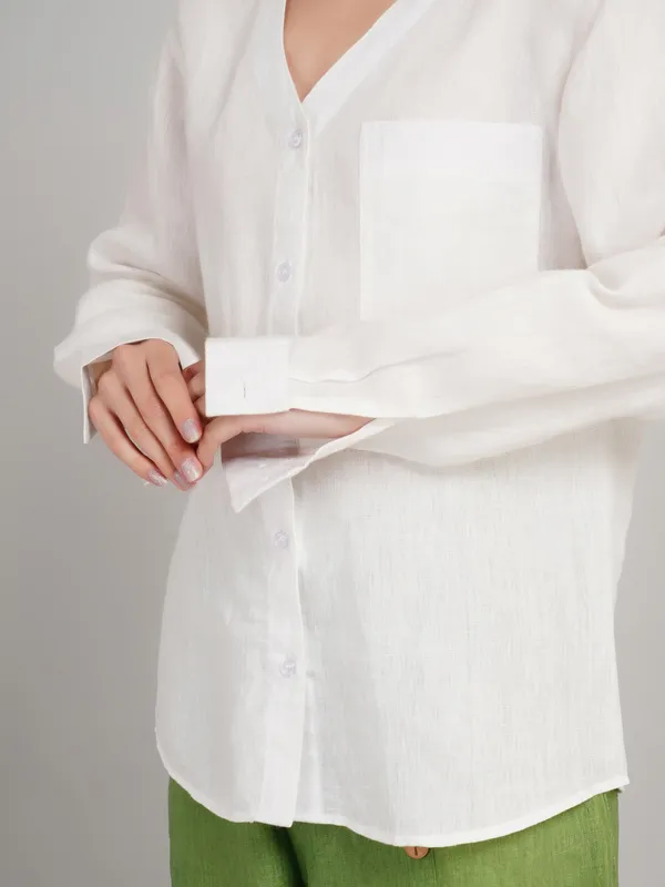 White_Pure_Linen_Fabric_Shirt_For_Women