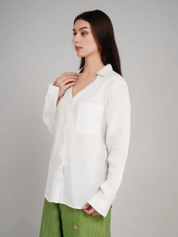 White_Pure_Linen_Fabric_Shirt_For_Women