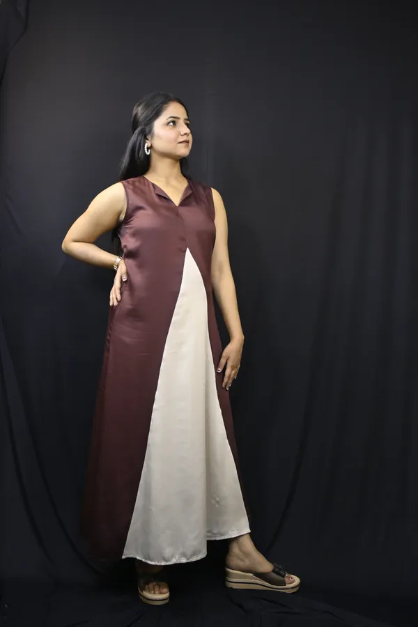 Brown_And_White_Cotton_One_Piece_For_Women