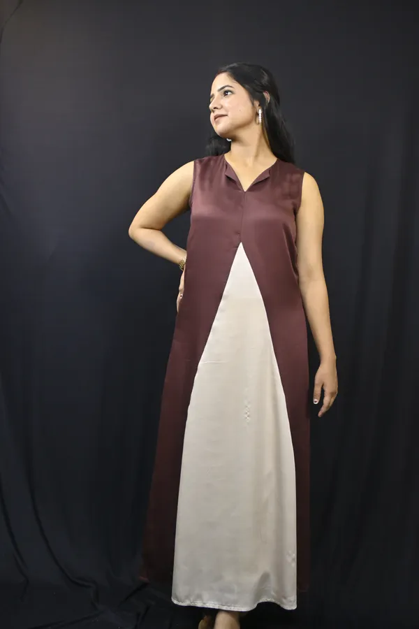 Brown_And_White_Cotton_One_Piece_For_Women