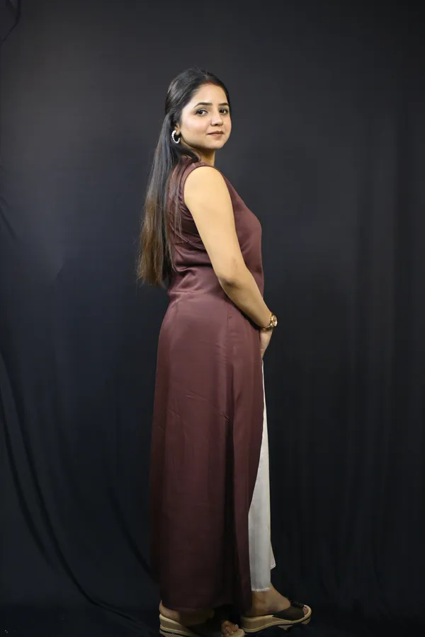 Brown_And_White_Cotton_One_Piece_For_Women