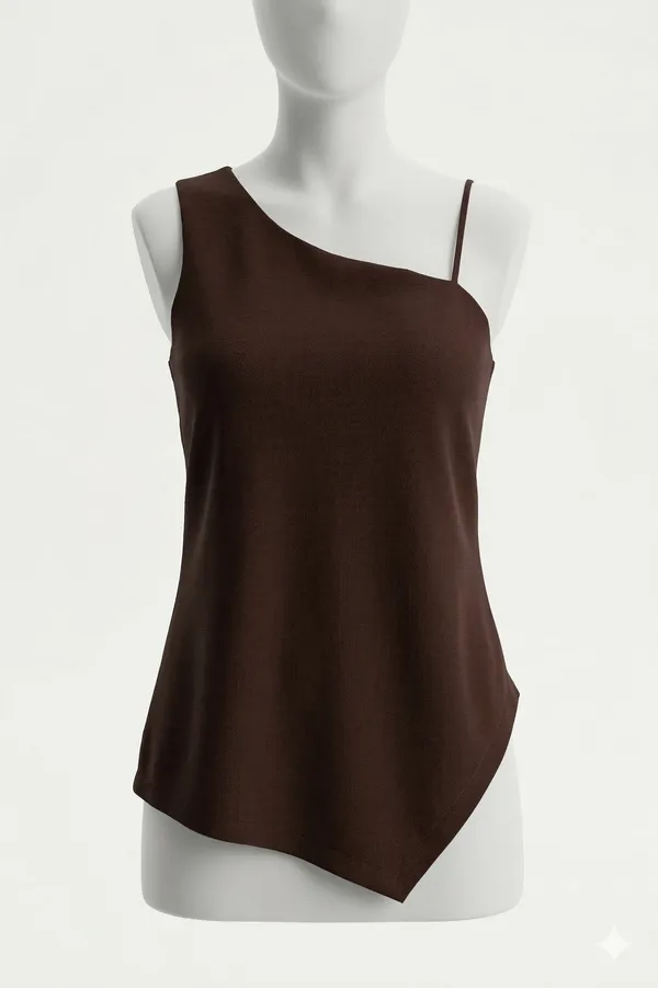 Brown_Soft_Fabric_Asymmetric_Top_For_Women