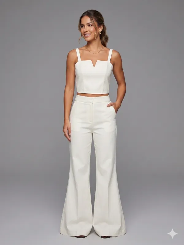 White_Imported_Crape_formal_crop_top_For_Women