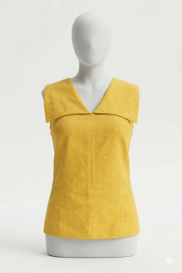 Yellow_Breathable_Pure_Cotton_Stylidh_Collar_Top_For_Women