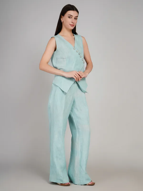 SKY_Blue_Pure_Linen_Co_Ord_Set_For_Women