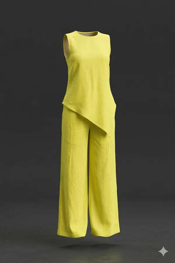 Yellow_Pure_Linen_Cord_Set_For_Women